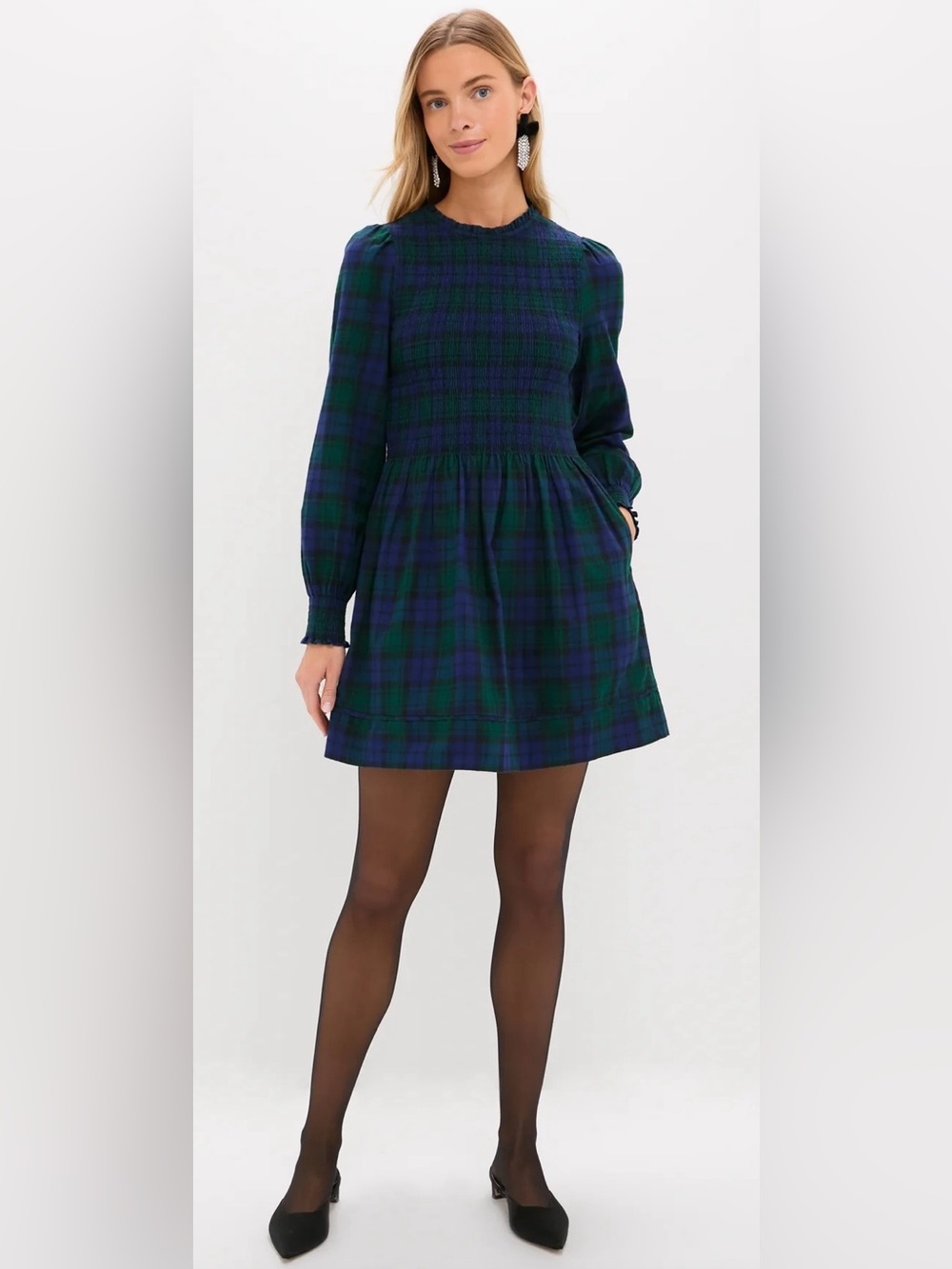 Hill House Home Lilia Mini Nap Dress Black watch Tartan Size Large